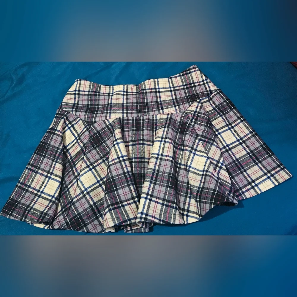 Plaid Mini Skirt - Black, White, and Pink - Picture 1 of 2